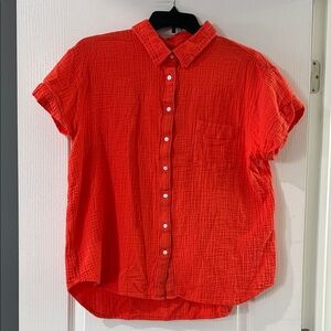 Caslon‎ Orange Gauze Fabric Short Sleeve Button-Up Shirt XL